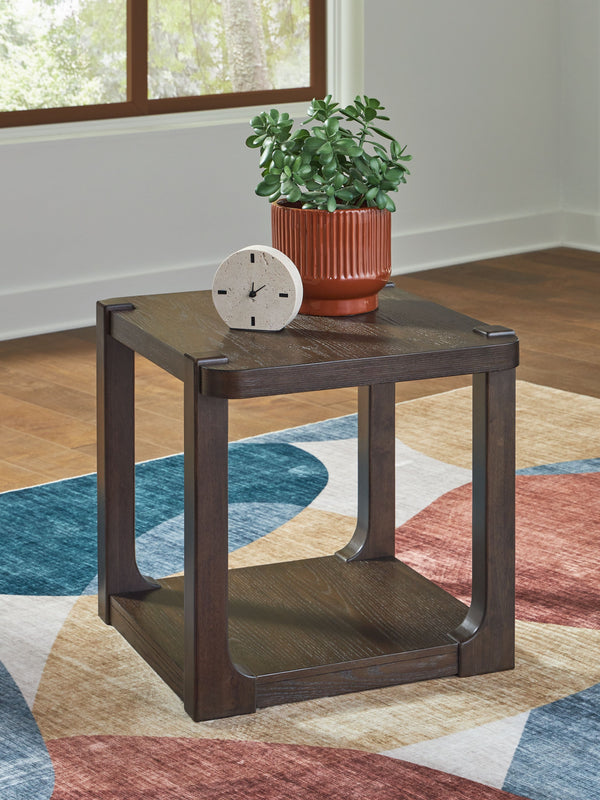  softly rounded corners and dark wood-tone finish lend a soothing sensibility. Want to add a personal touch? A lower shelf provides space to display decor tha