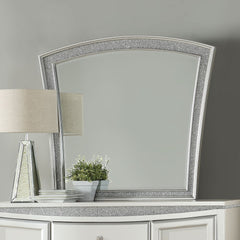 Mirror with Beveled Edge () Wooden Frame w/Sparkling Rhinestones Inlay Shape: Curved Orientation: Portrait (Vertical)<br/><br/><b>Product Features</b><ul><li>Case: 1Pc/1Ctn</li><li>Finish: Platinum</li><li>Style: Glam</li><li>Materials: Wood, Sparkling Rh