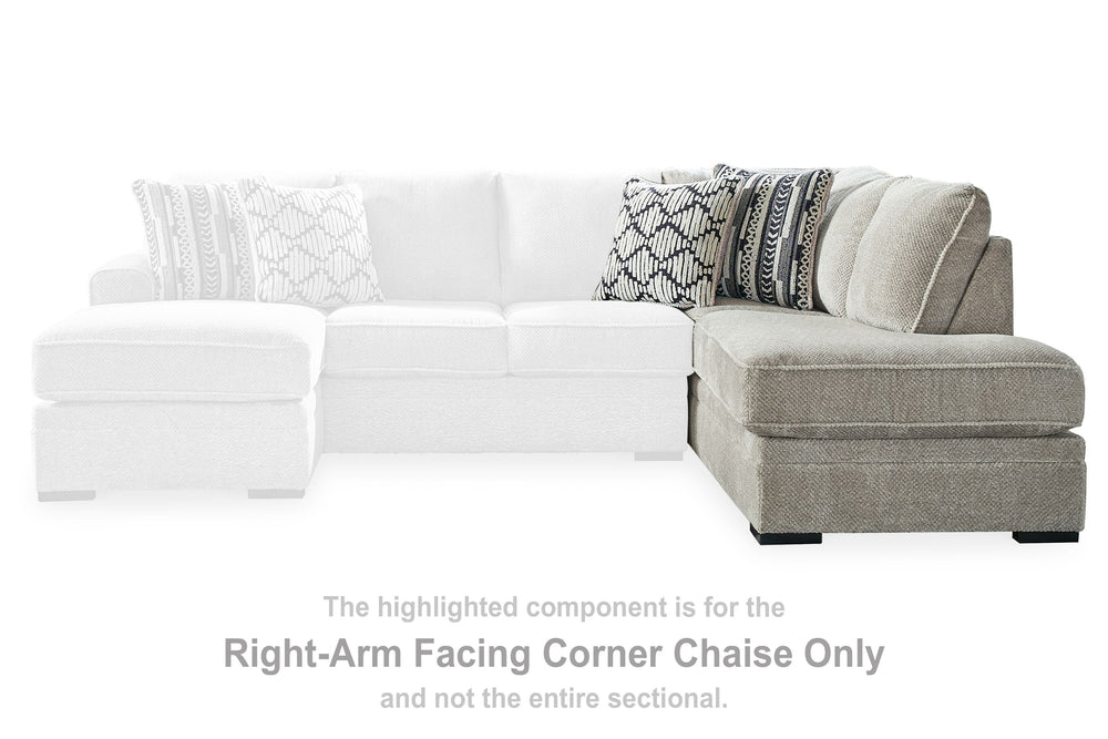 This right-arm facing corner chaise is made with polyester upholstery. Pairs with other items in the series to make a sectional.<br><br><b>Additional Dimensions</b><br><ul><li>Arm height: 41-"</li><li>Seat depth: 71-"</li><li>Seat height: 23-"</li><li>Top