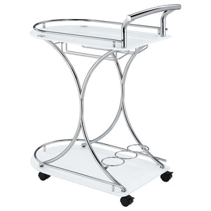 Elfman - 2-Tier Glass Shelf Metal Bar Cart - White And Chrome