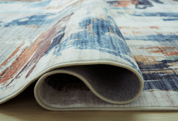 Vinlett - Cream / Blue / Brown - Washable Large Rug