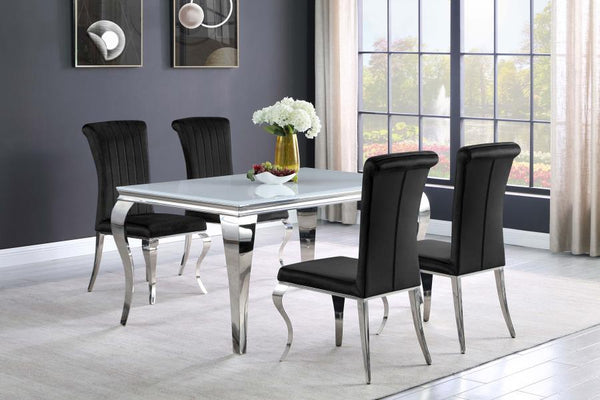 Carone - Rectangular Glass Top Dining Table - White And Chrome