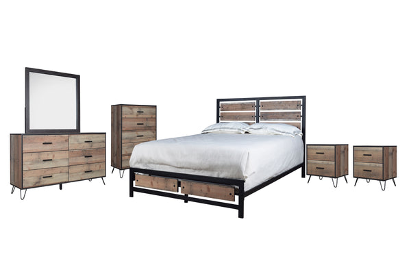 The Elk River 6-Piece Bedroom Set is the epitome of functional elegance, designed for those who cherish a robust, industrial look with modern flair. This comprehensive set includes a bed, a dresser, a mirror, 2 nightstands, and a chest, all in a rich rust
