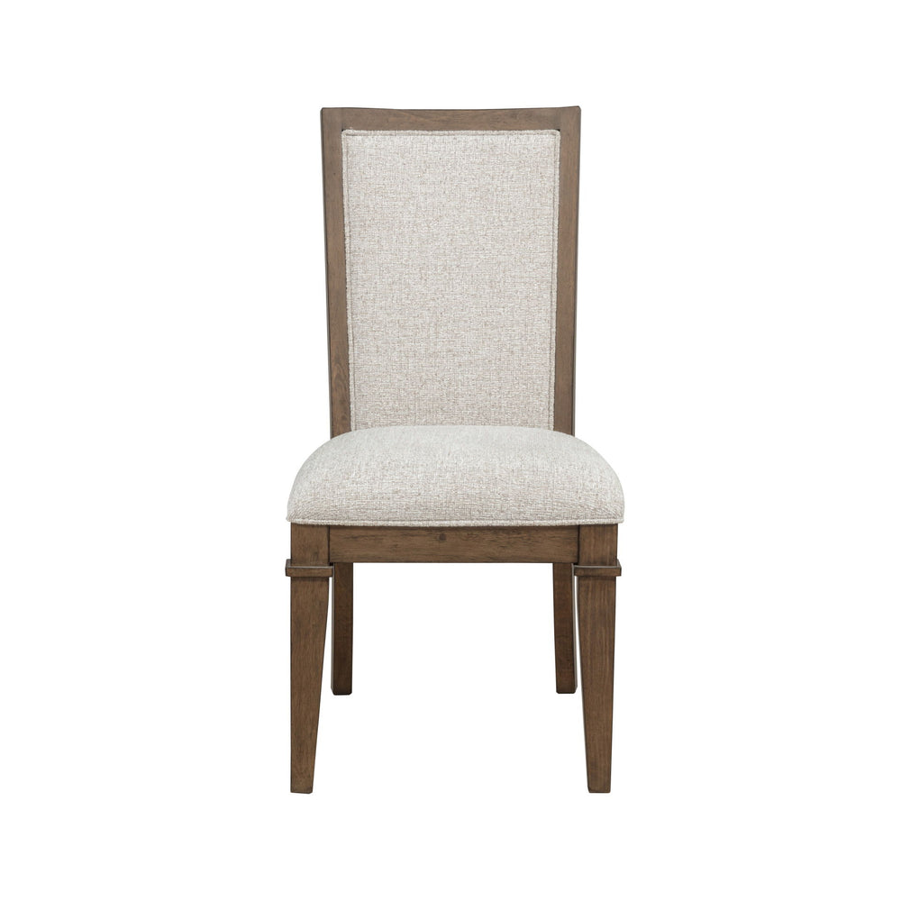 The Mariana Upholstered Side Chairs in Vintage Mocha, sold as a set of two, are crafted from solid Rubberwood, premium manufactured woods, and Acacia wood veneers, offering both beauty and durability. Each chair is meticulously finished with hand-distress