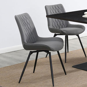  this swivel dining chair blends retro-inspired charm with modern comfort. Wrapped in plush fabric upholstery