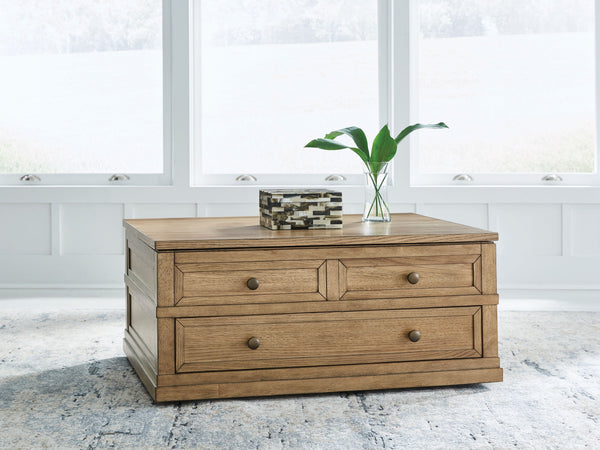  this lift-top coffee table brings easygoing elegance to the everyday. The light brown wood-tone finish seamlessly slips into your roomâ€™s aesthetic. And thereâ€™s plenty of room for storing throw blankets and 