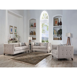 Modern fabric shades accented with tufted cushions, the eye-catching Cyndi collection will vitalize any living space. The soft armrest shelter adds traditional style while quality velvet and pocket coil supporting system deliver long-lasting durability. I