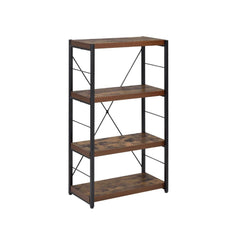 The Bob bookcase is the third additional to this office collection. It features 4 shelves on being the top and -"x-" back stretcher to tie into the look as well as create a sting sturdy book case. Like the desk, weathered oak is combined with black metal 