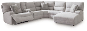 Enjoy the endless adaptability of this power reclining sectional with chaise. Whether youâ€™re hosting guests, setting up for movie night or just need a refresh, the modular design allows you to rearrange the pieces as you please. One-touch controls effor