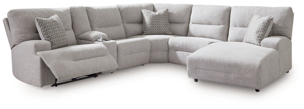 Enjoy the endless adaptability of this power reclining sectional with chaise. Whether youâ€™re hosting guests, setting up for movie night or just need a refresh, the modular design allows you to rearrange the pieces as you please. One-touch controls effor