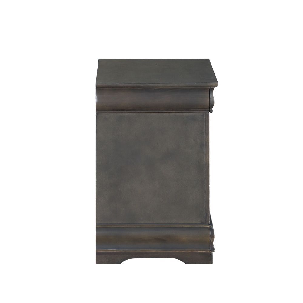 Bring casual elegance into your home with the Louis Phillipe bedroom collection. This two drawers nightstand offers any bedroom a sophisticated look. Finished in a classic finish with metal hardware, the simple moldings and luxurious pull handles add subt
