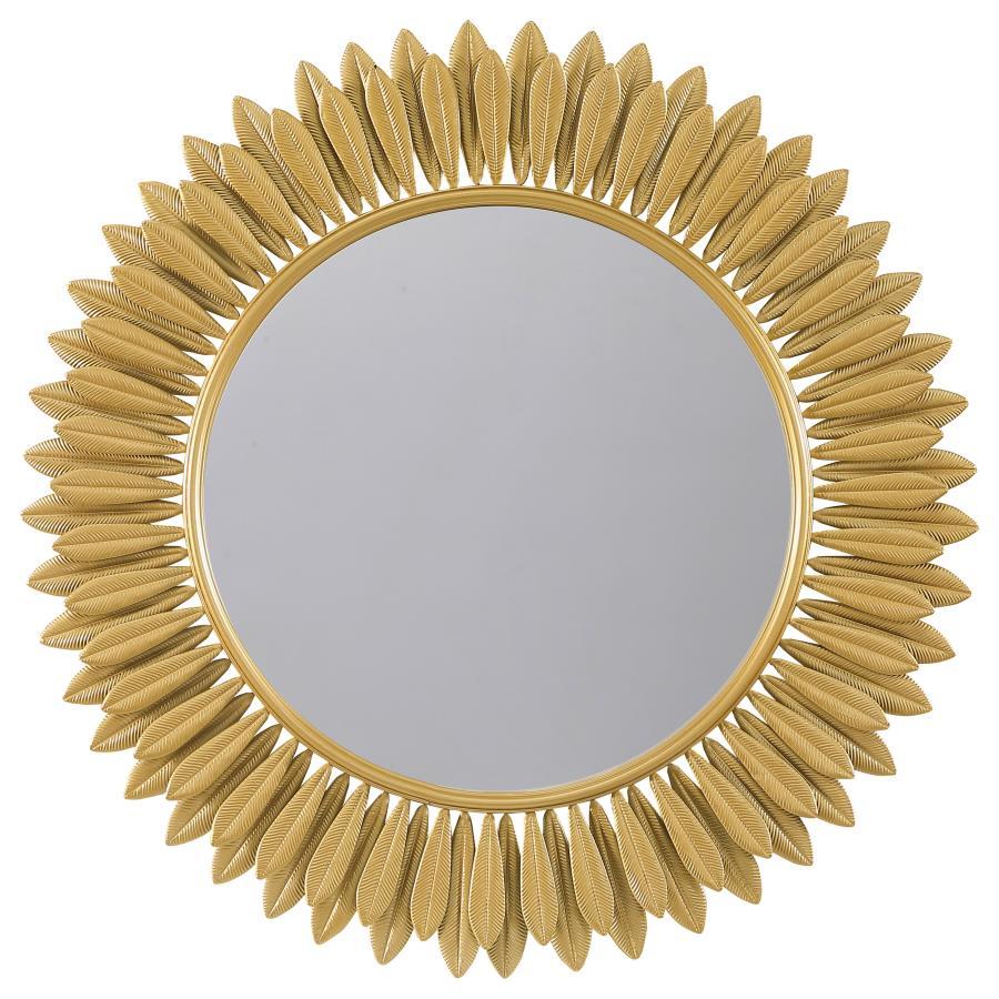 Instill the freshness of springtime in your living area or bedroom decor with a modern wall mirror. Offering sculptural presence, it boasts a center of round mirror glass. The frame is a double layer of delicate petals, introducing a floral element that c