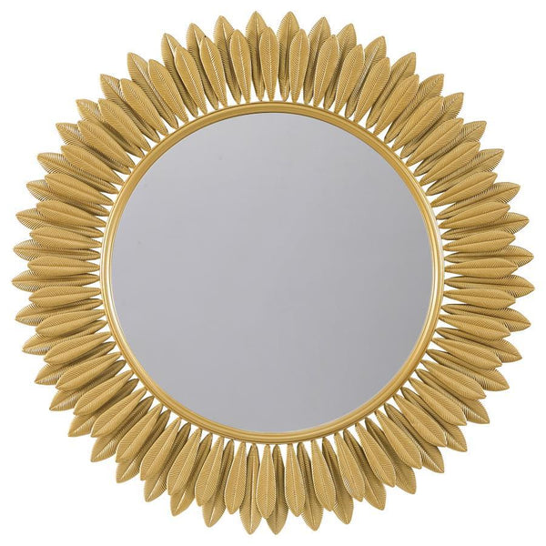 Instill the freshness of springtime in your living area or bedroom decor with a modern wall mirror. Offering sculptural presence, it boasts a center of round mirror glass. The frame is a double layer of delicate petals, introducing a floral element that c