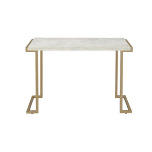  with faux marble top and champagne finish metal base. The modern lines of the base with its open return base and simple form top