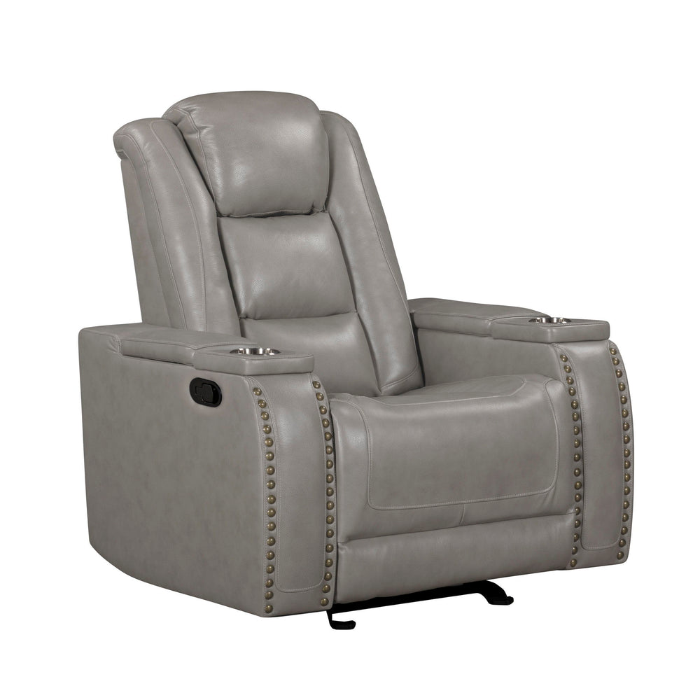 The Breckenridge Genuine Leather Glider Recliner in Gray combines luxury, durability, and comfort in a single, stylish piece. Crafted with a robust frame made from a combination of hardwood and manufactured woods, this recliner offers long-lasting support