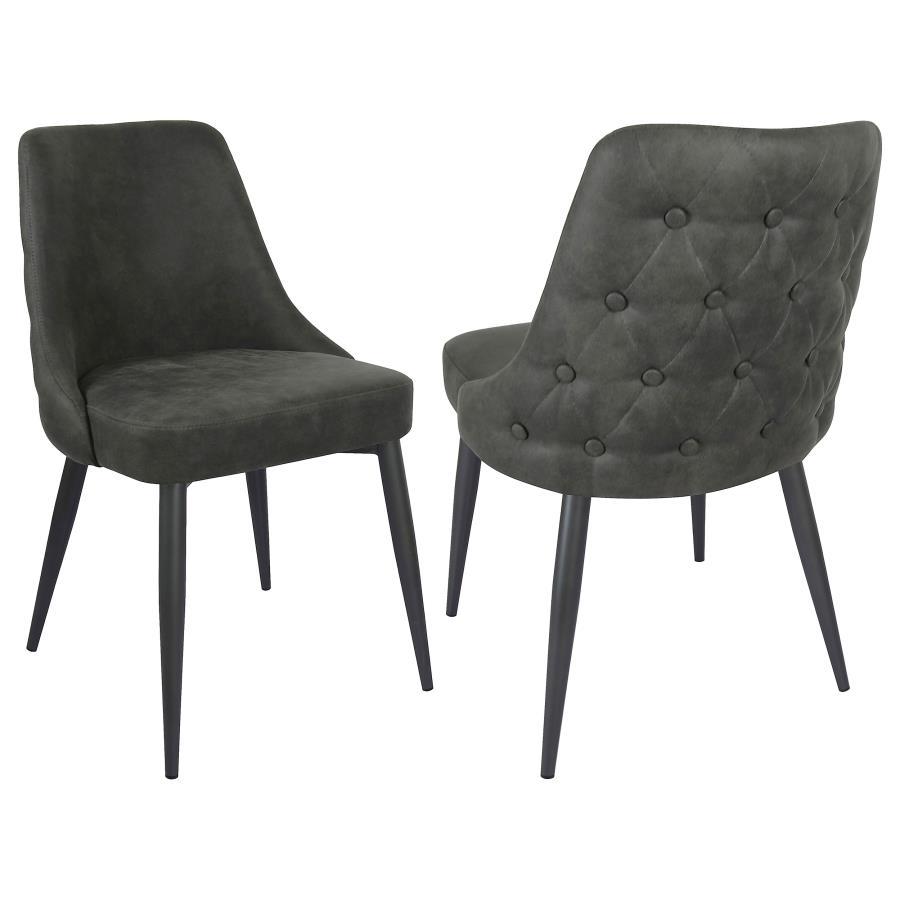 Blending mid-century inspiration with classic charm, this dining side chair is a stylish and versatile addition to any dining space. The gently curved backrest features elegant button tufting on the exterior and a smooth, cushioned interior for a refined 