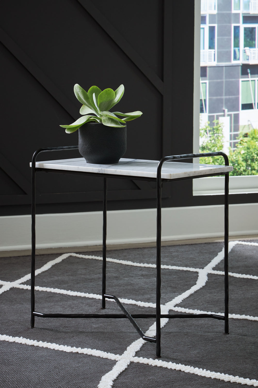 Sofa-side. Chairside. Wherever you decide. Loaded with possibilities, this accent table is just the spot for your cuppa, houseplant or current read. A natural marble top and metal legs give the sleek design that much more interest.<br/><br/><b>Product Fea