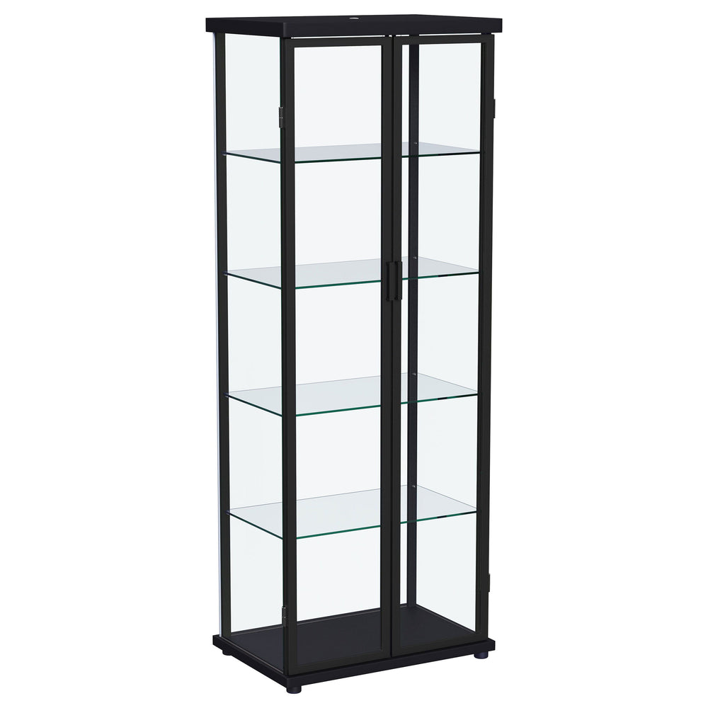 Gather all your favorite things and show them off to their best effect in a modern glass curio cabinet. Perfect for everything from China in the dining room to sculpture and art in you living area, the cabinet features rounded corners and a neutral finish