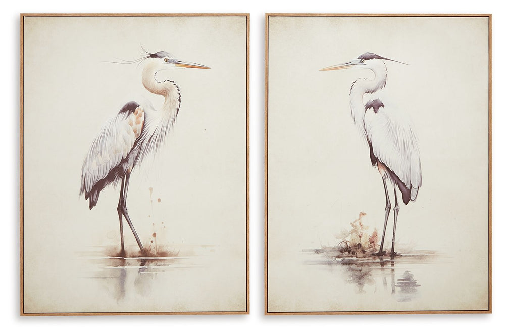 This captivating wall art set depicts majestic herons gracefully surveying their surroundings. A subtle off-white background and neutral shades suit a variety of spaces, from casual to coastal.<br/><br/><b>Product Features</b><ul><li>Set of 2</li><li>Fram