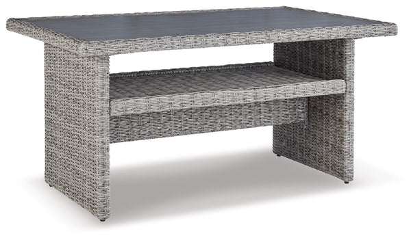 Indulge in backyard bliss. This outdoor multi-use table has a straightforward sense of style with its light gray resin wicker. The table-'s rust-proof aluminum is enhanced with a wood-look finish, weathering the elements and keeping your aesthetic casuall