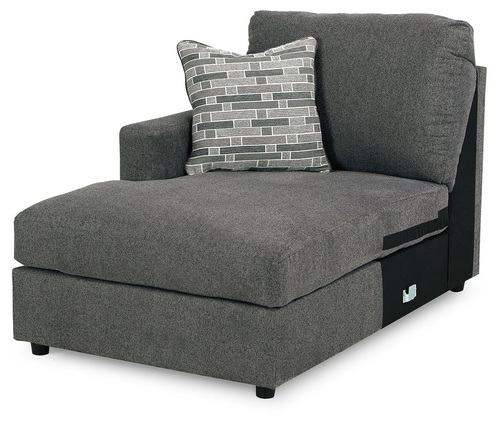 This left-arm facing corner chaise is made with polyester upholstery. Pairs with other items in the series to make a sectional.<br><br><b>Additional Dimensions</b><br><ul><li>Arm height: 25-"</li><li>Seat height: 19-"</li><li>Top of cushion to top of back