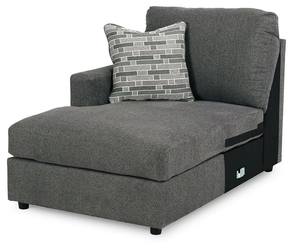 This left-arm facing corner chaise is made with polyester upholstery. Pairs with other items in the series to make a sectional.<br><br><b>Additional Dimensions</b><br><ul><li>Arm height: 25-"</li><li>Seat height: 19-"</li><li>Top of cushion to top of back