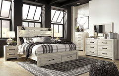 Cambeck - 7 Pc. - Dresser, Mirror, King Panel Bed with 2 Storage Drawers, 2 Nightstands - Whitewash