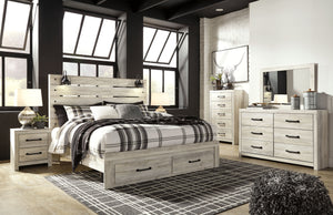 Cambeck - 7 Pc. - Dresser, Mirror, King Panel Bed with 2 Storage Drawers, 2 Nightstands - Whitewash
