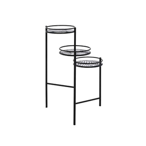 KD, Multi-Tiered Plant Stand Storage: 3 Open Compartments (Fixed Shelves, 10-"Dia) Function: Foldable Frame Round Tier Metal Frame with Straight Leg (Open Frame) CONSTRUCTION] Metal Tier/Frame & Leg: Metal Tube<br/><br/><b>Product Features</b><ul><li>Mult