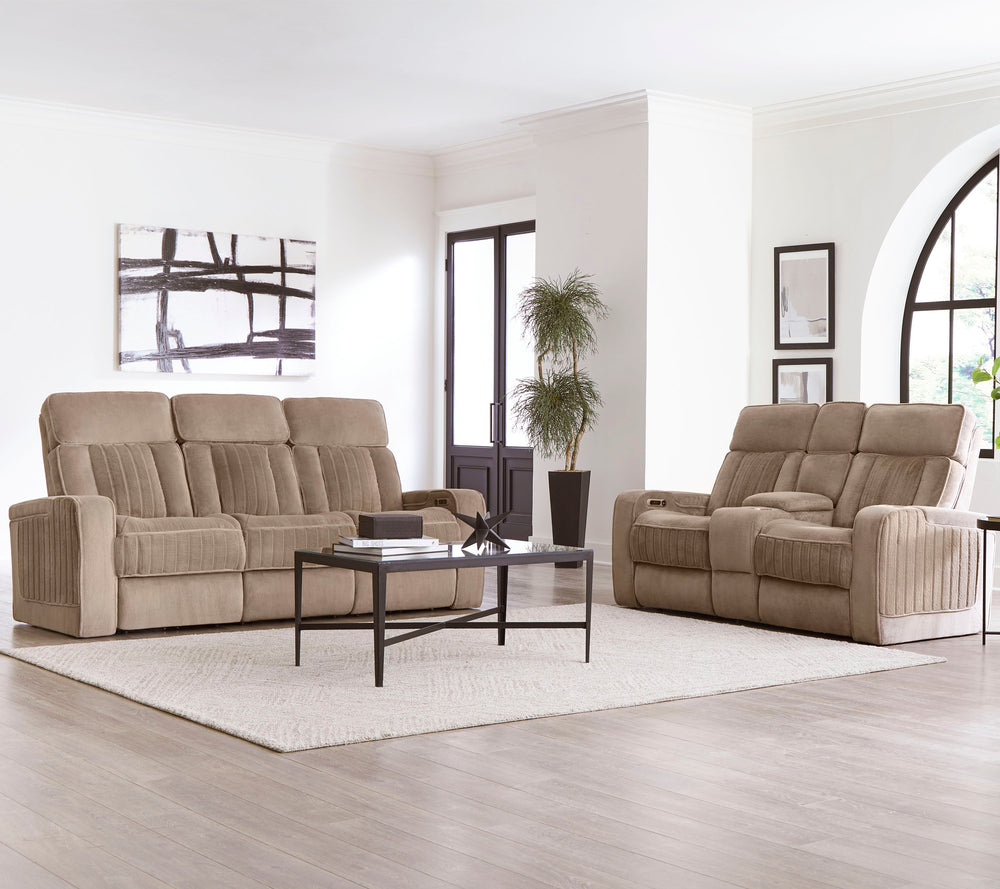 Spice up your movie nights with the Equinox Sofa Group. Consisting of the coordinating Equinox Power Sofa, Power Console Loveseat, and Power Recliner, each piece in the group features teddy-bear-soft fabric that is perfect for snuggling! All power seats a