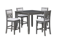 Complete your dining space with the New Classic Furniture Gia 5-Piece Wood Square Counter Dining Set, a harmonious blend of durability and beauty. Crafted from solid Rubberwood and Mindi veneers, this set is designed to withstand the test of time. The con