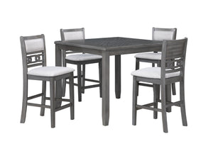 Complete your dining space with the New Classic Furniture Gia 5-Piece Wood Square Counter Dining Set, a harmonious blend of durability and beauty. Crafted from solid Rubberwood and Mindi veneers, this set is designed to withstand the test of time. The con