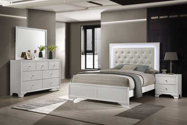 Lyssa - Full Bed With LED - Oat / Frost