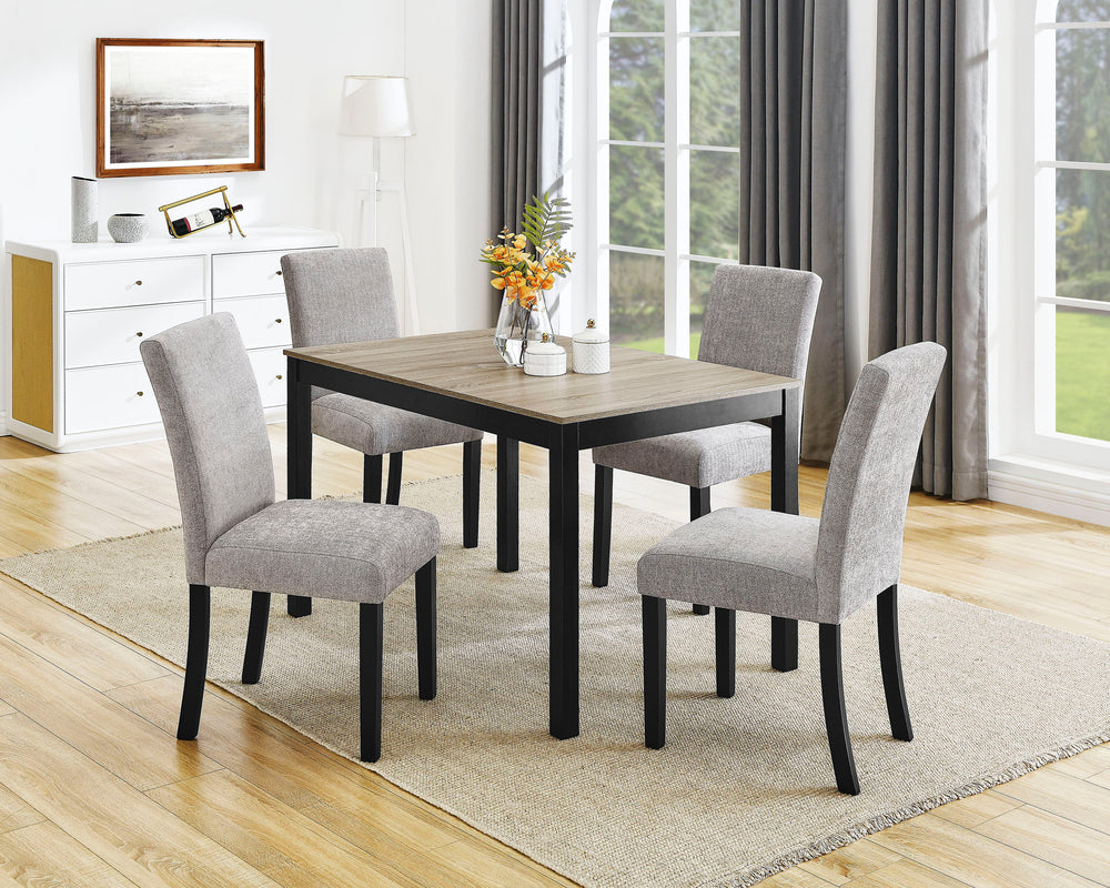 This dining group perfectly captures the essence of contemporary style and comfort, creating a welcoming and stylish ambiance in any dining space. The centerpiece is a sleek, rectangular table with a warm wood finish that effortlessly complements the soph
