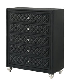Indulge in timeless elegance and dramatic sophistication with this stunning bedroom collection, designed to make a bold statement. The centerpiece features an exquisitely tufted headboard with luxurious upholstery and intricate nailhead trim, exuding opul