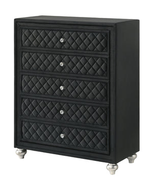 Indulge in timeless elegance and dramatic sophistication with this stunning bedroom collection, designed to make a bold statement. The centerpiece features an exquisitely tufted headboard with luxurious upholstery and intricate nailhead trim, exuding opul