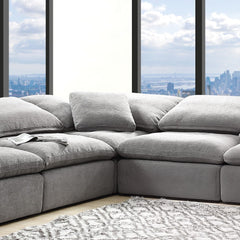 Complete your living room with the unique design and sink-in comfort of the Naveen modular collection. Add both contemporary and modern taste with this beautiful group wrapped in a relaxing hue fabric. This group comes with multiple seating options of wed