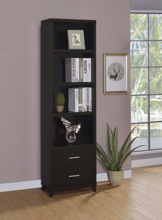 Enhance your living space with contemporary elegance. Smooth, sleek lines and brushed silver hardware enhance the accentuate the style of this stunning media tower. Four large open compartments provide ample shelf space to display books, art, photos, or g
