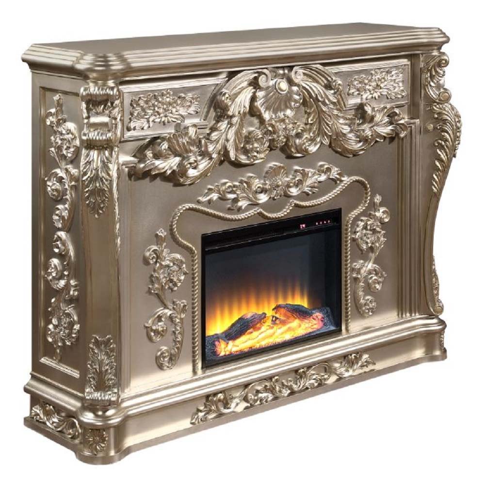 LED Electric Fireplace Wooden Frame Scrolled Floral Touch Panel/Remote Controller (Batteries Required 2pc x AAA) Functions: Adjustable Temperature, Timer, Light Only