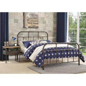 With Industrial and vintage style the Nicipolis bed collection features sandy gray metal open frame, complemented by pipe castings with dark bronze hand brush accent. This collection will be a good choice for whom is seeking for a simple style bedroom<br/