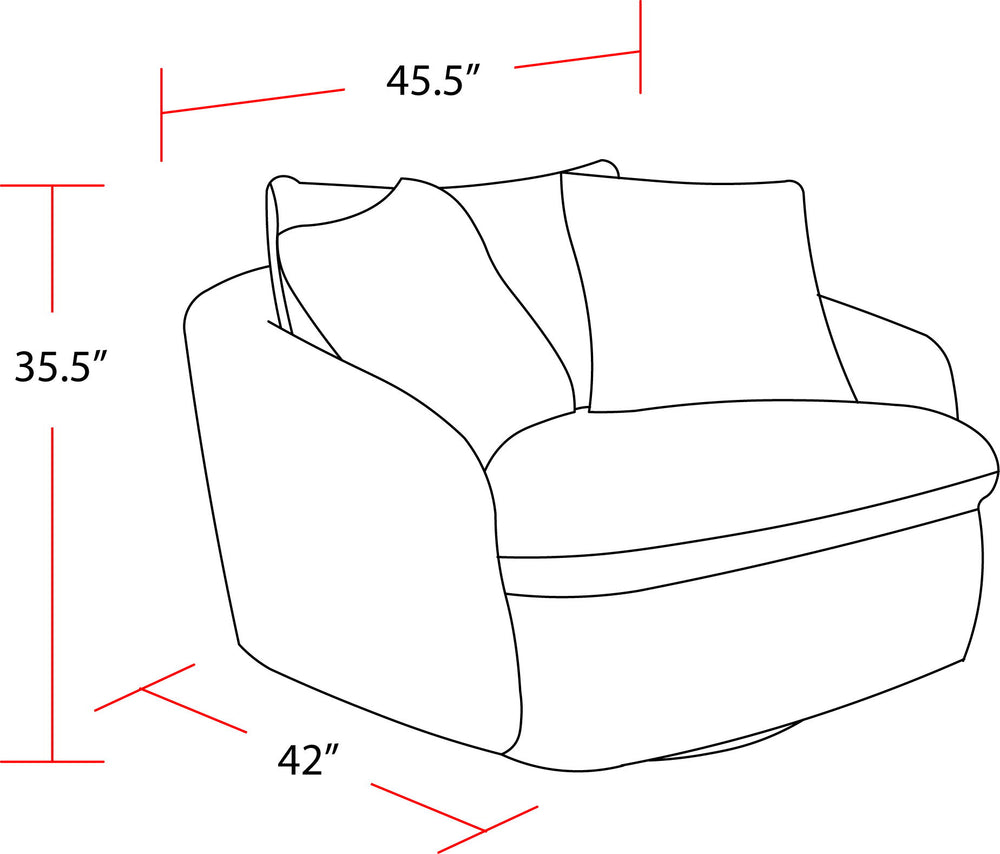 Dreamy comfort awaits with the Boomer oversized swivel chair. Comfy and cozy, its generous proportions are ideal for snuggling and nestling deep for relaxation. Its rounded silhouette has low arms and is complemented by a back pillow and two comfort pillo