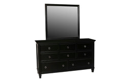 The Tamarack 8 Drawer Wood Dresser in Black offers a perfect blend of durability and style. Built with a combination of solid poplar, basswood veneers, and eco-friendly manufactured wood, this dresser ensures strength and long-lasting durability. Its vers