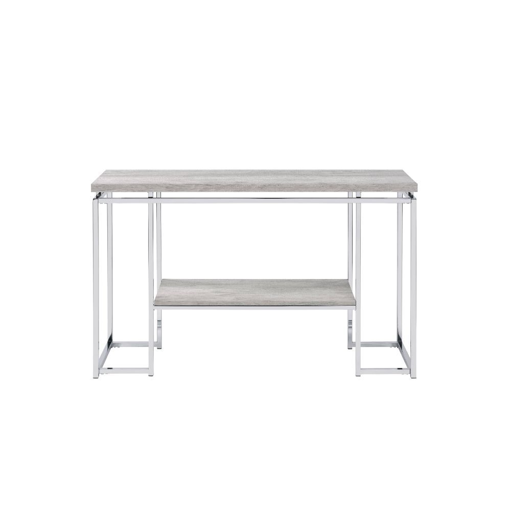 KD, Rectangular Sofa Table â€¢ Storage: Open Compartment (1 Wooden Fixed Shelf) â€¢ Wooden Top, Metal Sled Base â€¢â€¢ CONSTRUCTION] Wooden Top/Shelf: Veneer (Paper)+ PB â€¢ Metal Apron Trim â€¢ Metal Sled Base: Chrome Finish, Metal Square Tube<br/><br/><