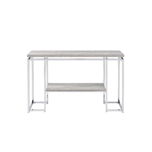 KD, Rectangular Sofa Table â€¢ Storage: Open Compartment (1 Wooden Fixed Shelf) â€¢ Wooden Top, Metal Sled Base â€¢â€¢ CONSTRUCTION] Wooden Top/Shelf: Veneer (Paper)+ PB â€¢ Metal Apron Trim â€¢ Metal Sled Base: Chrome Finish, Metal Square Tube<br/><br/><