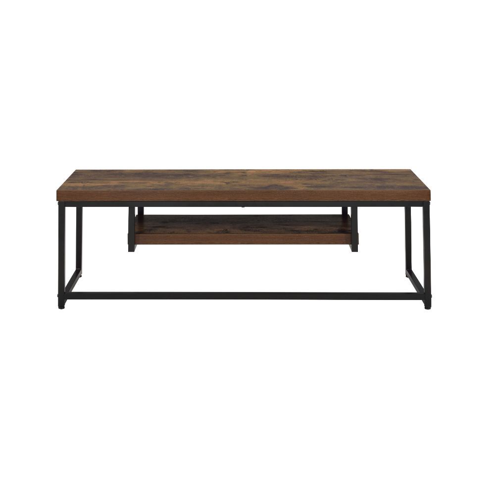 The Bob tv stand simply states that you are up with the times, with its industrial looks and the mixing of black metal with weathered oak. The thicker wood top is supported by lighter scaled black metal lags and an stretcher which assures for a sturdy sur
