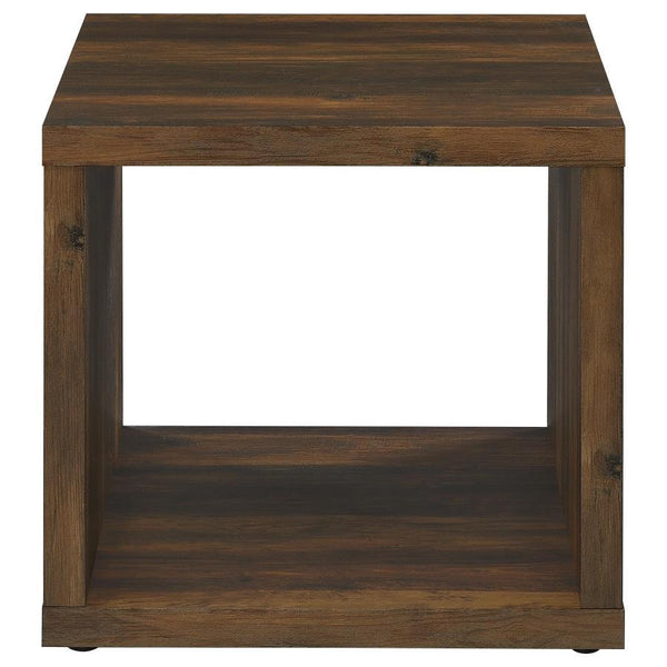  it features a wood-look finish that enhances its earthy aesthetic. An open design with a lower shelf off