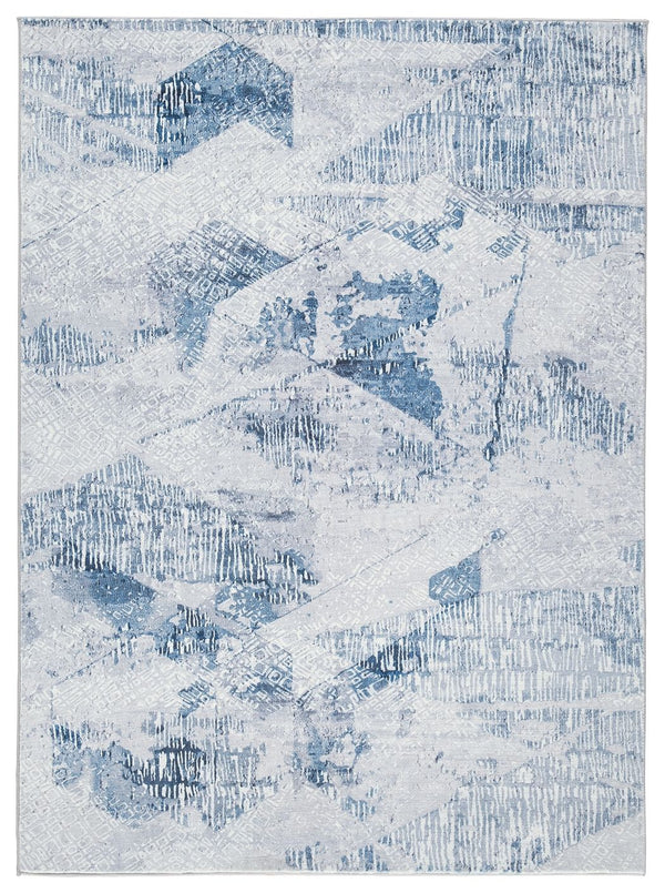 Marvel at the modern stylings of this rug. Showcasing a tantalizing texture with faux rabbit fur, this abstract piece elevates your decor with its ethereal aura in shades of cream, gray and blue.<br/><br/><b>Product Features</b><ul><li>Made of polyester</