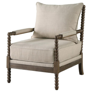  and arms. Rounded sphere details decorate the front legs and frame. Smooth and refined