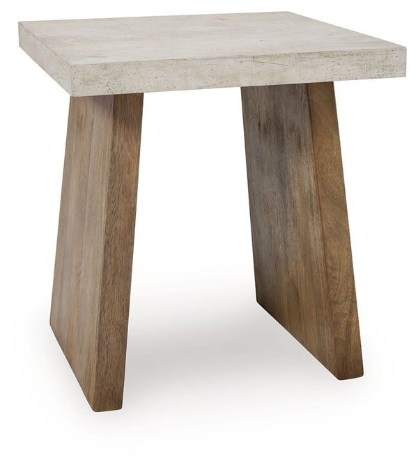 This end table captures the essence of todayâ€™s casual contemporary style. Its generous faux cement tabletop, supported by a double plinth base, is a masterclass in modern design. Talk about a casually cool spot for decor, drinks or both.<br><br><b>Addit