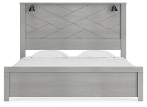 Cottonburg - Light Gray / White - King Panel Bed with Sconce Lights